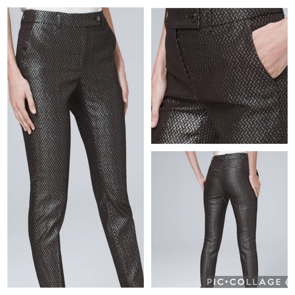 White House Black Market Jacquard Black & Silver Ankle Trousers Size 4